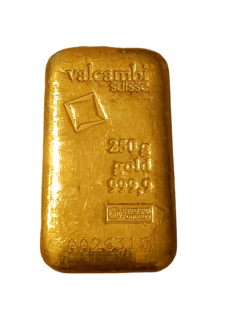 250 Gram goudbaar Valcambi Suisse