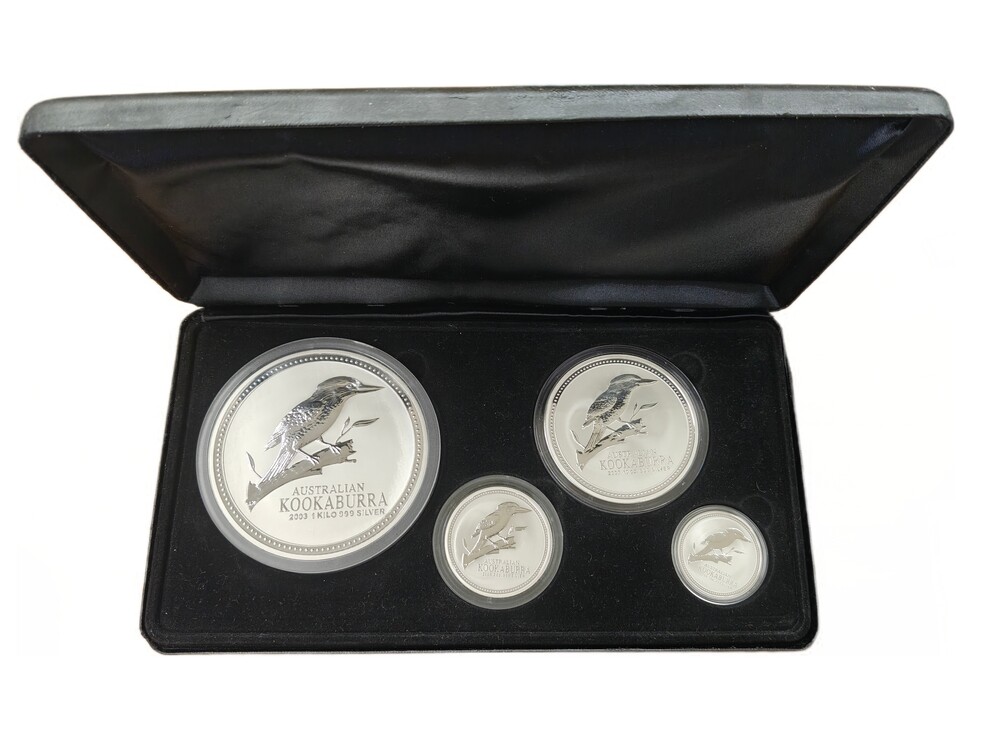 Set 2003 zilveren Kookaburra: 1 kilo, 10 oz, 2 oz, 1 oz